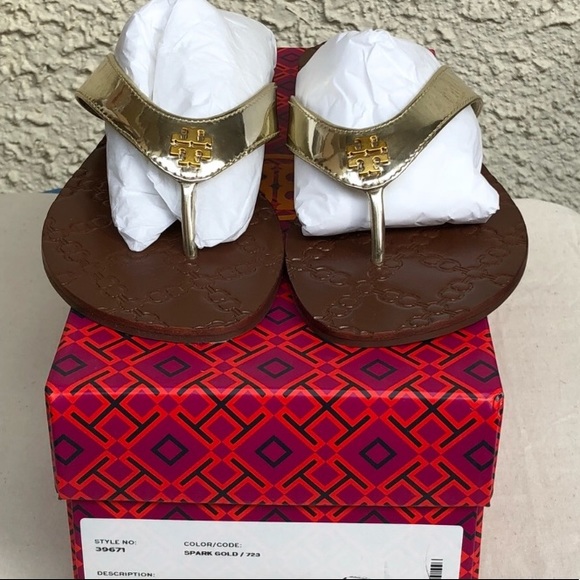 Tory Burch Monroe Sandals Flip Flops Gold Sz 10.5 - Picture 6 of 6
